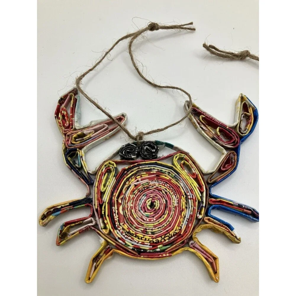 Crab & Mermaid Quilling Fiber Art Christmas Hanging Ornament Beach House Decor